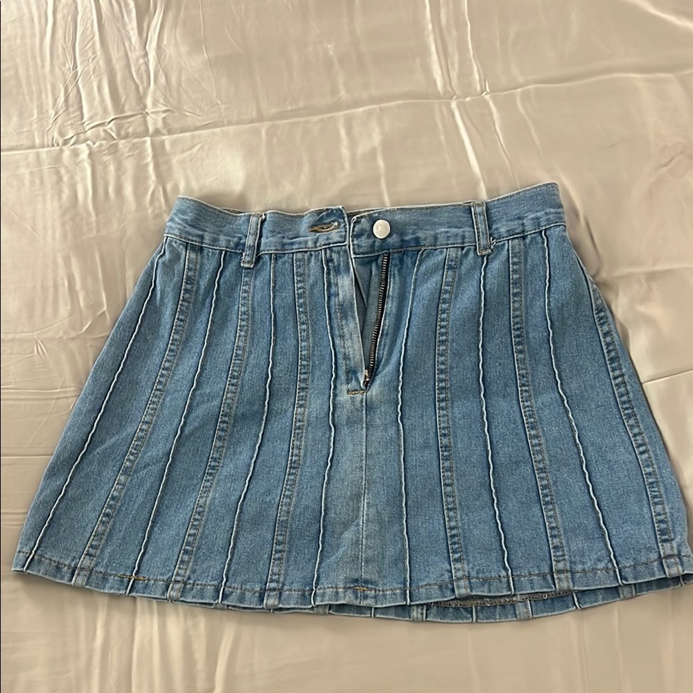 Wild Honey Blue Pleated A-Line Mini Skirt
